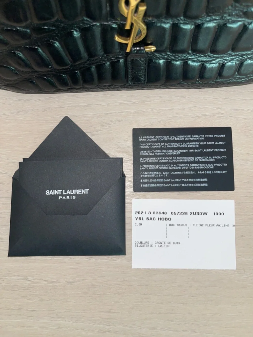 YSL Le 5 À 7 black leather Crocodile-embossed hobo bag